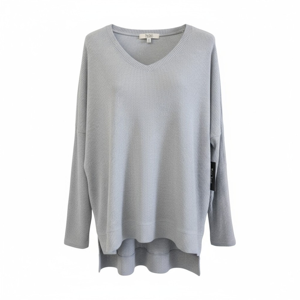 New York Laundry Sweater Sz XL Ribbed Button‎ Sleeve High Low Loose Fit New